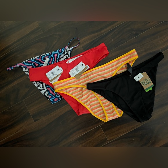 Roxy and Volcom-Multicolor Bikini bottom bundle- Red Black Multicolor-4pieces